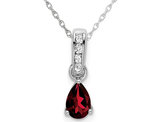 1/2 Carat (ctw) Pear Drop Garnet Pendant Necklace in 10K White Gold with Chain